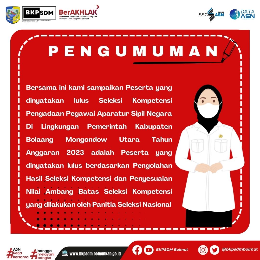 PENGUMUMAN HASIL SELEKSI KOMPETENSI PPPK TAHUN 2023 KABUPATEN BOLAANG MONGONDOW UTARA